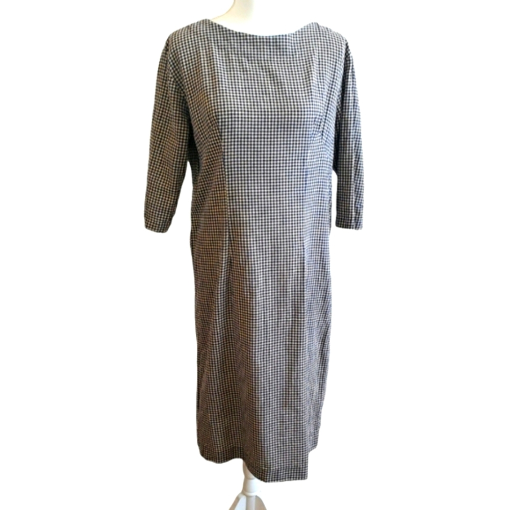 #Hand Sewn Vintage Women Plaid Shift Dress 3/4 Sleeve#